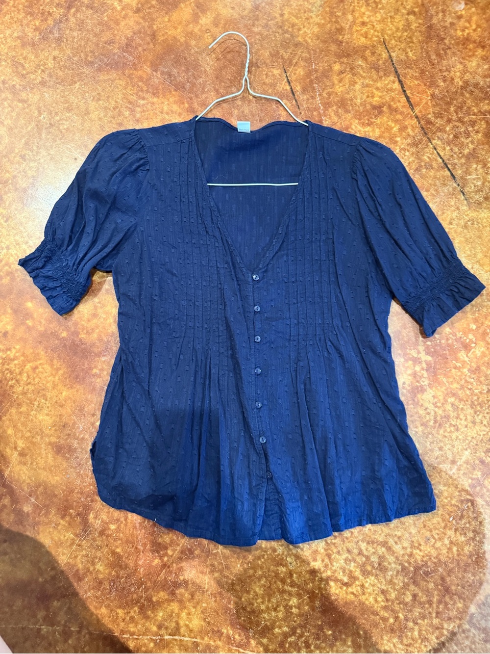 Women’s Navy Button-Front Short Sleeve Blouse